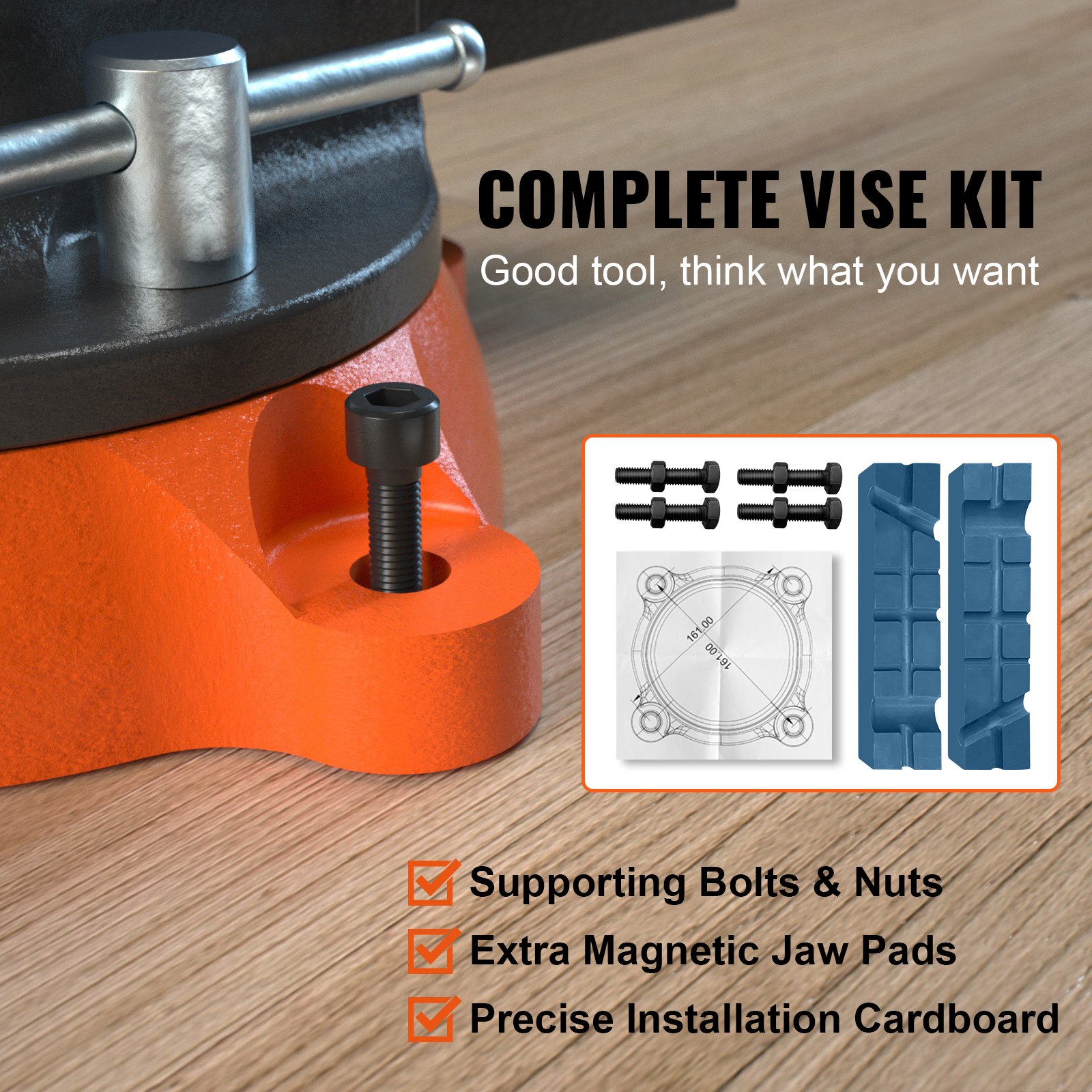 VEVOR Bench Vise, 6.5" Jaw Width 6.5" Forward &9.3" Reverse Opening, 360-Degree Swivel Locking Base Multipurpose Workbench with Anvil, Heavy Duty Ductile Iron with Bolts & Nuts, for Drilling, Pipe Cut