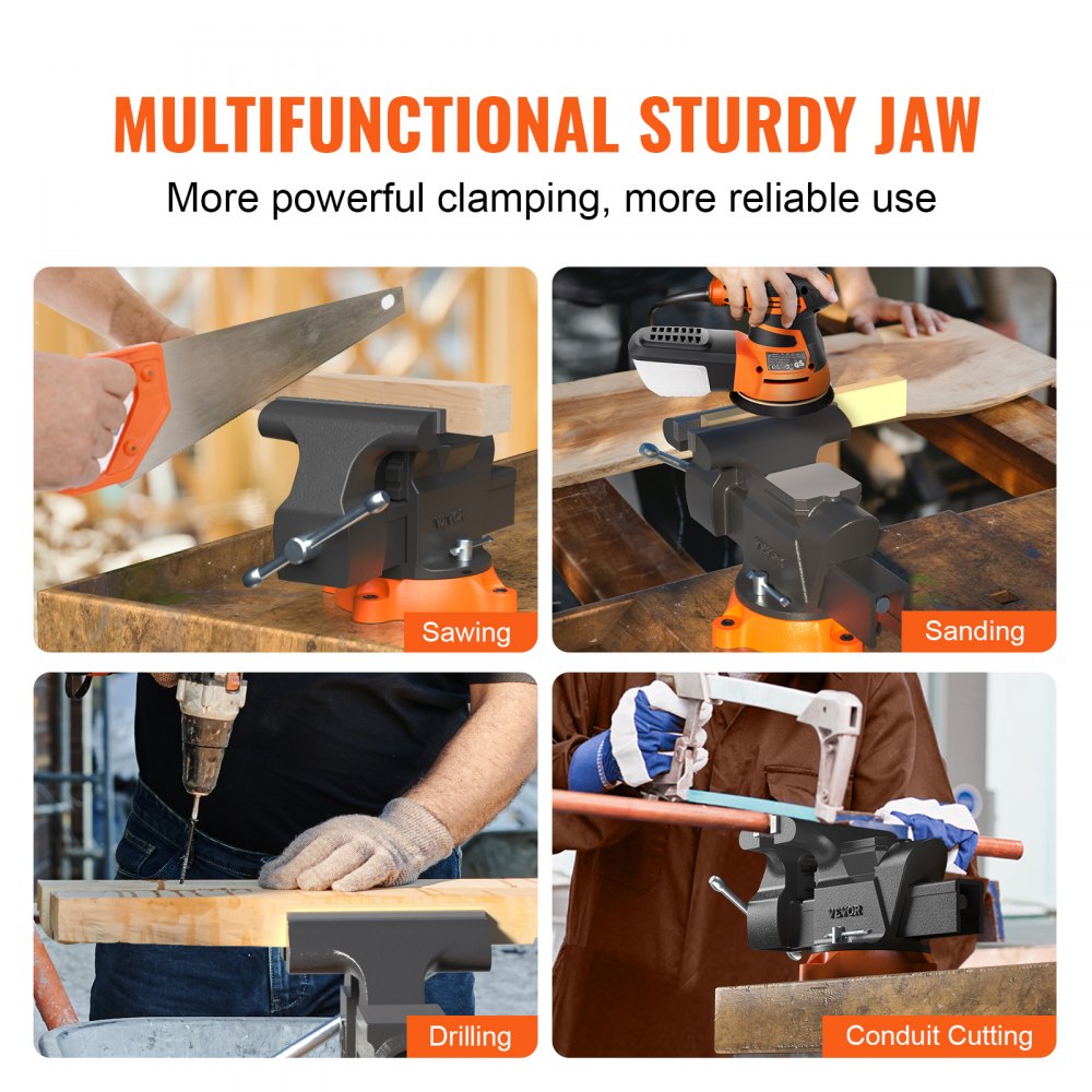 VEVOR Bench Vise, 6-inch Jaw Width 5.9-inch Jaw Opening, 360-Degree Swivel Locking Base Multipurpose Vise with Anvil, Heavy Duty Ductile Iron Workbench Vise with Bolts & Nuts, for Drilling, Pipe Cutti
