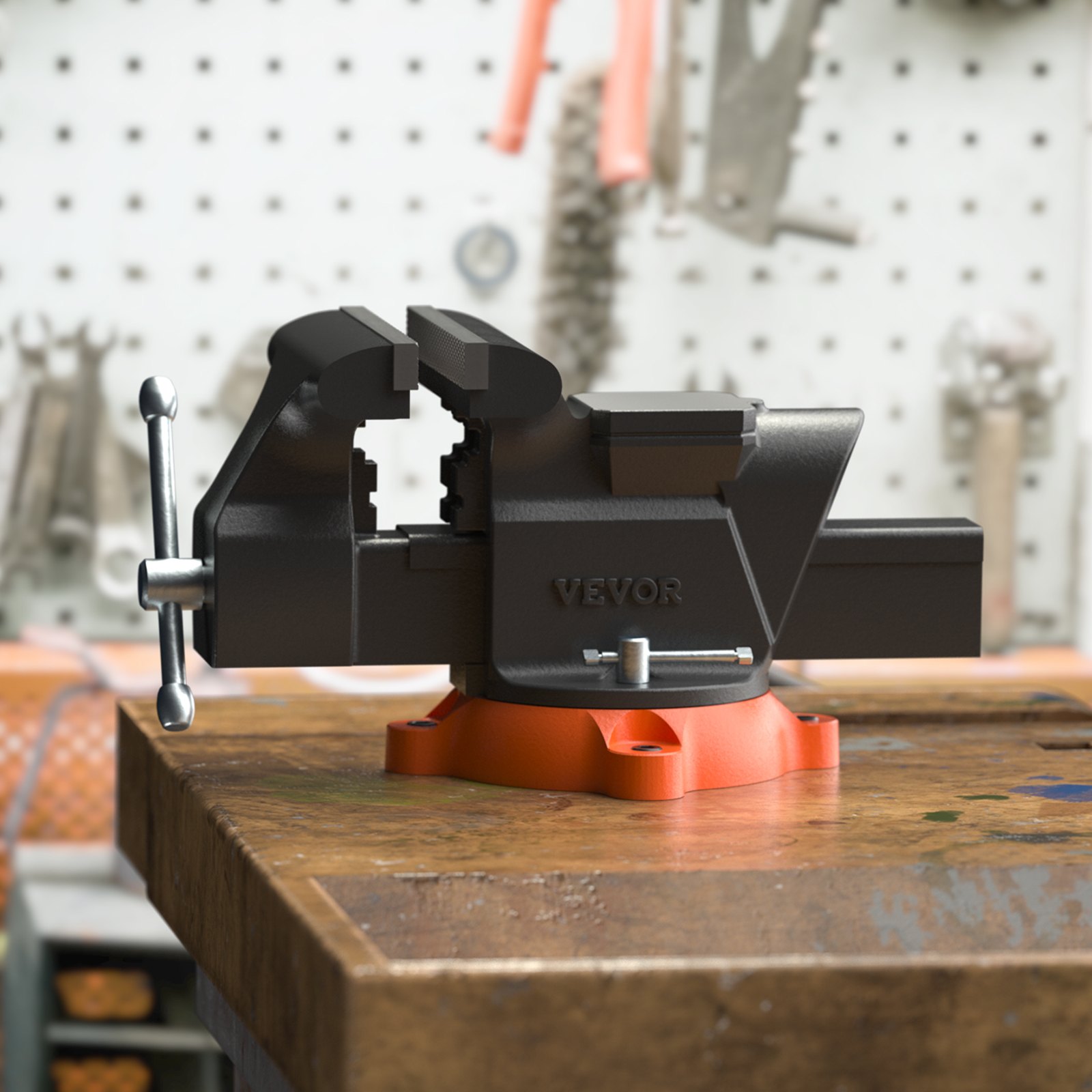 VEVOR Bench Vise, 6-inch Jaw Width 5.9-inch Jaw Opening, 360-Degree Swivel Locking Base Multipurpose Vise with Anvil, Heavy Duty Ductile Iron Workbench Vise with Bolts & Nuts, for Drilling, Pipe Cutti