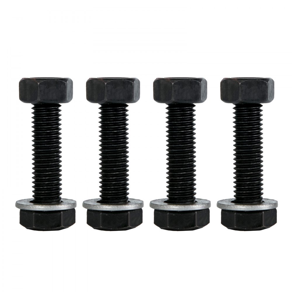 four black hex bolts with washers arranged in a row for VEVOR bench vise.