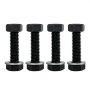 four black hex bolts with washers arranged in a row for VEVOR bench vise.