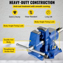 VEVOR 6" Heavy Duty Bench Vise , Double Swivel Rotating Vise Head/Body Rotates 360° ,Pipe Vise Bench Vices 30Kn Clamping Force,for Clamping Fixing Equipment Home or Industrial Use