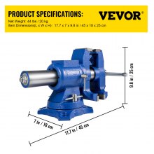 VEVOR 5" Heavy Duty Bench Vise, Double Swivel Rotating Vise Head/Body Rotates 360°,Pipe Vise Bench Vices 30Kn Clamping Force,for Clamping Fixing Equipment Home or Industrial Use