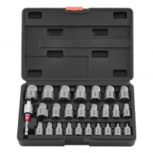 VEVOR Screw Extractor Set, 27 Pieces Hex Head Multi-Spline Easy Out Bolt Extractor Tool, with Adapters, Solid Storage Case, Cr-Mo Steel Stripped Bolt Remover for Removing Rounded, Broken Bolts, Screws
