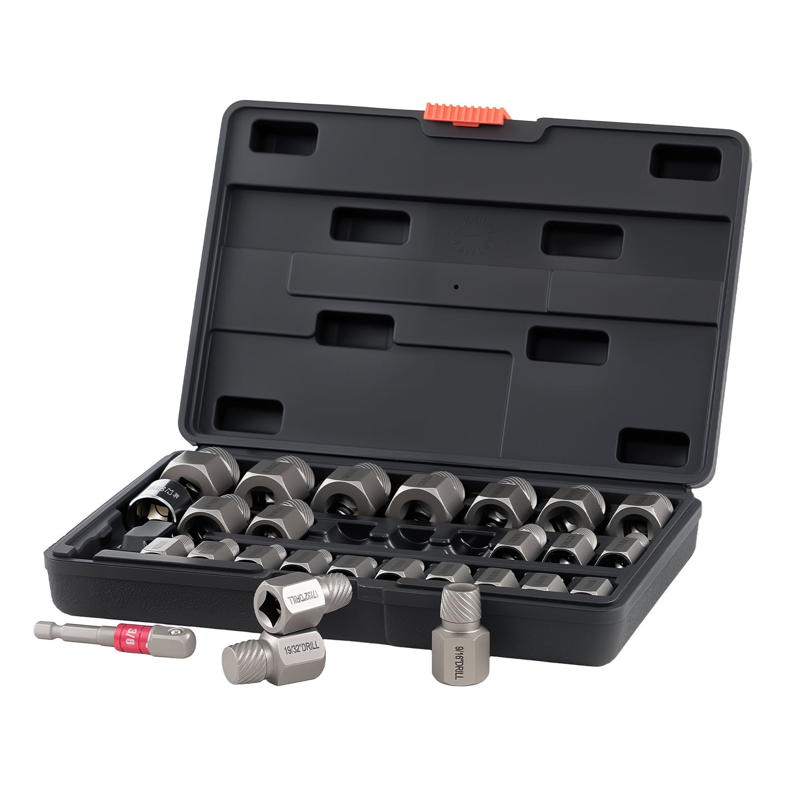 VEVOR Screw Extractor Set, 27 Pieces Hex Head Multi-Spline Easy Out Bolt Extractor Tool, with Adapters, Solid Storage Case, Cr-Mo Steel Stripped Bolt Remover for Removing Rounded, Broken Bolts, Screws