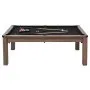 Mesa de billar VEVOR de 2,13 m, 3 en 1, con superficie de comedor y mesa de ping pong, 2 bancos para almacenamiento y accesorios, incluye soporte para tacos y cepillo de tiza, ideal para salas de recreación familiares.