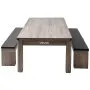 Mesa de billar VEVOR de 2,13 m, 3 en 1, con superficie de comedor y mesa de ping pong, 2 bancos para almacenamiento y accesorios, incluye soporte para tacos y cepillo de tiza, ideal para salas de recreación familiares.