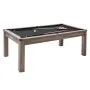 Mesa de billar VEVOR de 2,13 m, 3 en 1, con superficie de comedor y mesa de ping pong, 2 bancos para almacenamiento y accesorios, incluye soporte para tacos y cepillo de tiza, ideal para salas de recreación familiares.