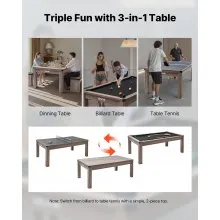 VEVOR 7ft Pool Table Combo Set, 3-in-1 Multi Game Billiards Tables with Dining Top and Ping Pong, 2 Benches for Storage and Accessories, Includes Ball Cue Rack Chalk Brush, for Family Recreation Room