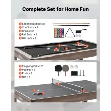 VEVOR 7ft Pool Table Combo Set, 3-in-1 Multi Game Billiards Tables with Dining Top and Ping Pong, 2 Benches for Storage and Accessories, Includes Ball Cue Rack Chalk Brush, for Family Recreation Room