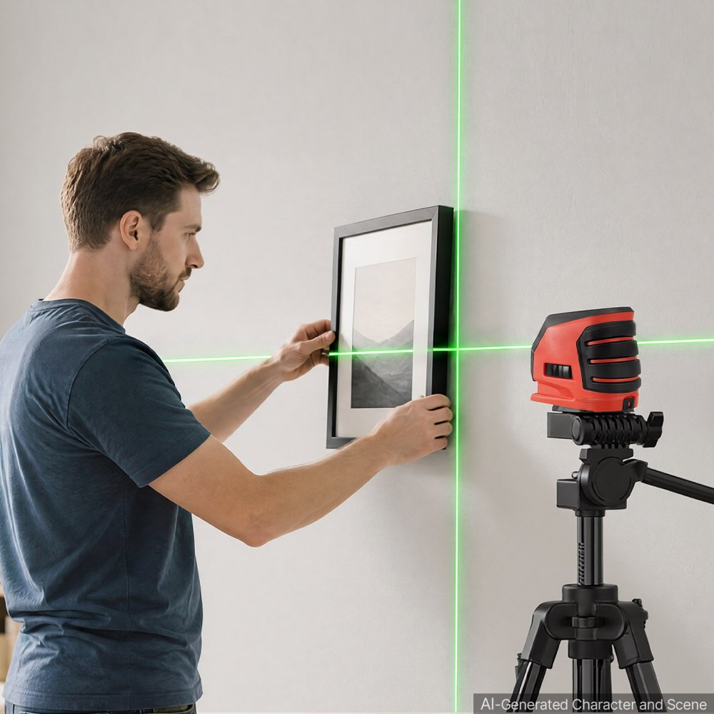 VEVOR Self Leveling Laser Level 15 m, Green Cross Line 2 Spot Laser, for Picture Hanging, Tile, DIY Construction, Manual, Self-Leveling, Pulse Modes, IP54 Rated, 8H Runtime, with Storage Bag