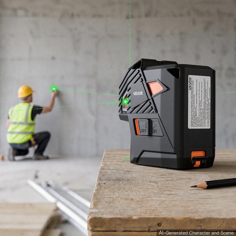 VEVOR Self Leveling Laser Level 40 m Green 5-Point Laser Level Layout Tool, for Picture Hanging, Tile & DIY Constructions, Manual & Self-Leveling Modes, IP54 Water-Resistant, 5H Runtime, Hard Case