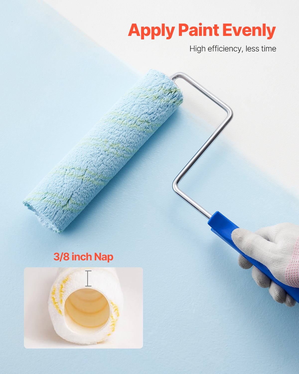 VEVOR Paint Roller Kit, 19 Piece Paint Roller Set, 4" and 9" Paint Rollers with 3/8" Naps, Paint Roller Frames, Paint Tray, Roller Covers, Paint Kit for Painting Walls, Professional or Home Owners