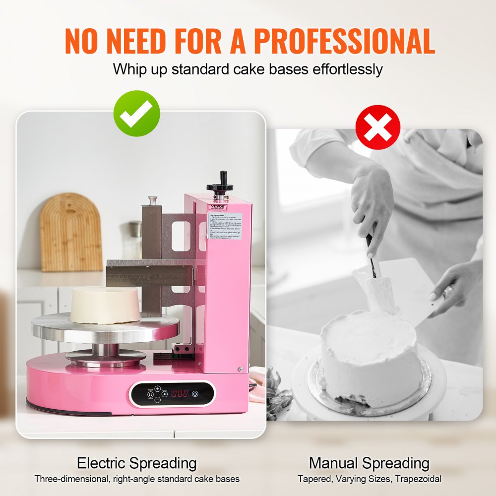 VEVOR Cake Decorating Machine, Cake Cream Spreading Coating Smearing Machine, Low Noise Cake Frosting Machine, Turntable with Adjustable Scraper, for 4" to 12" Cake, 25-320RPM Rotating Speed, Pink