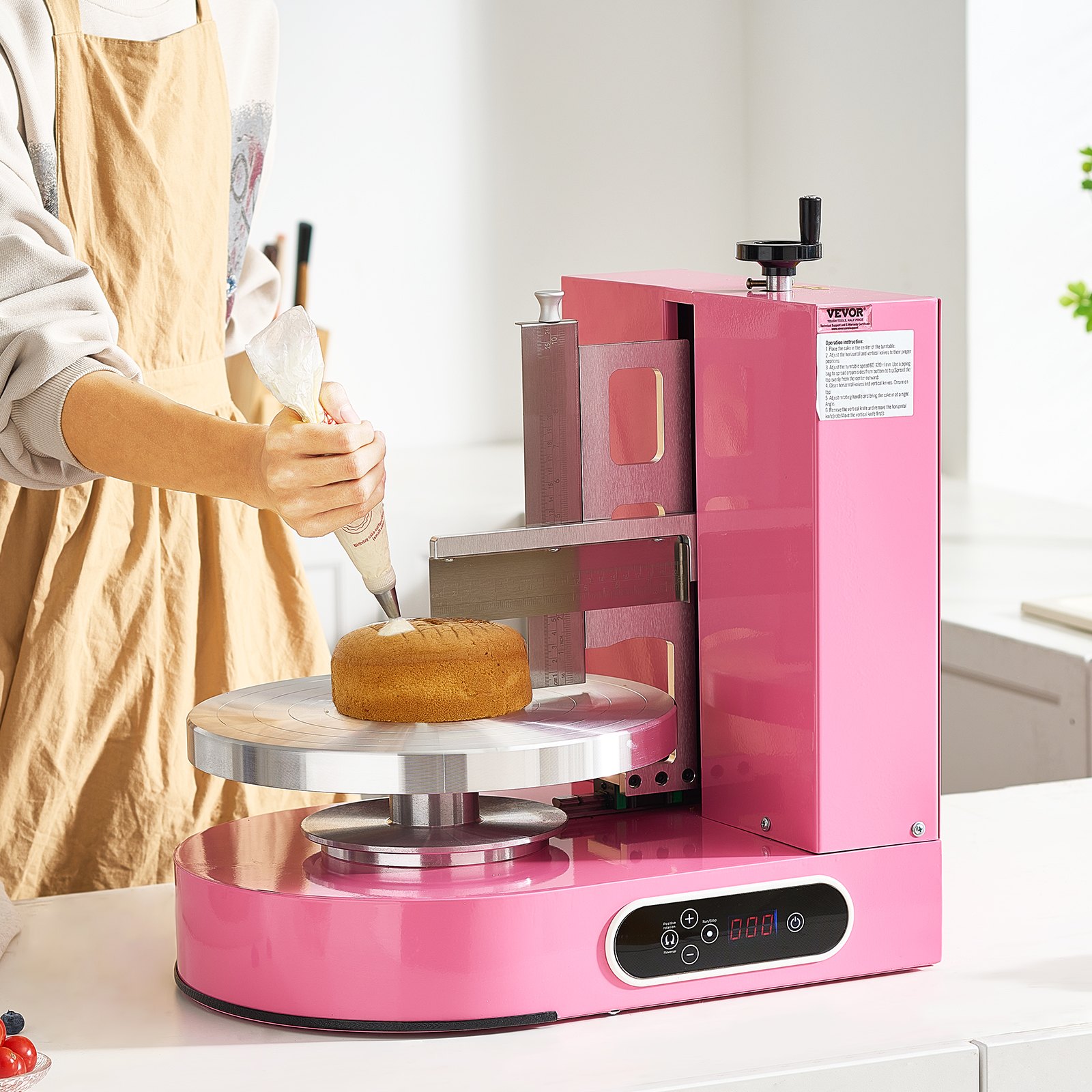 VEVOR Cake Decorating Machine, Cake Cream Spreading Coating Smearing Machine, Low Noise Cake Frosting Machine, Turntable with Adjustable Scraper, for 4" to 12" Cake, 25-320RPM Rotating Speed, Pink