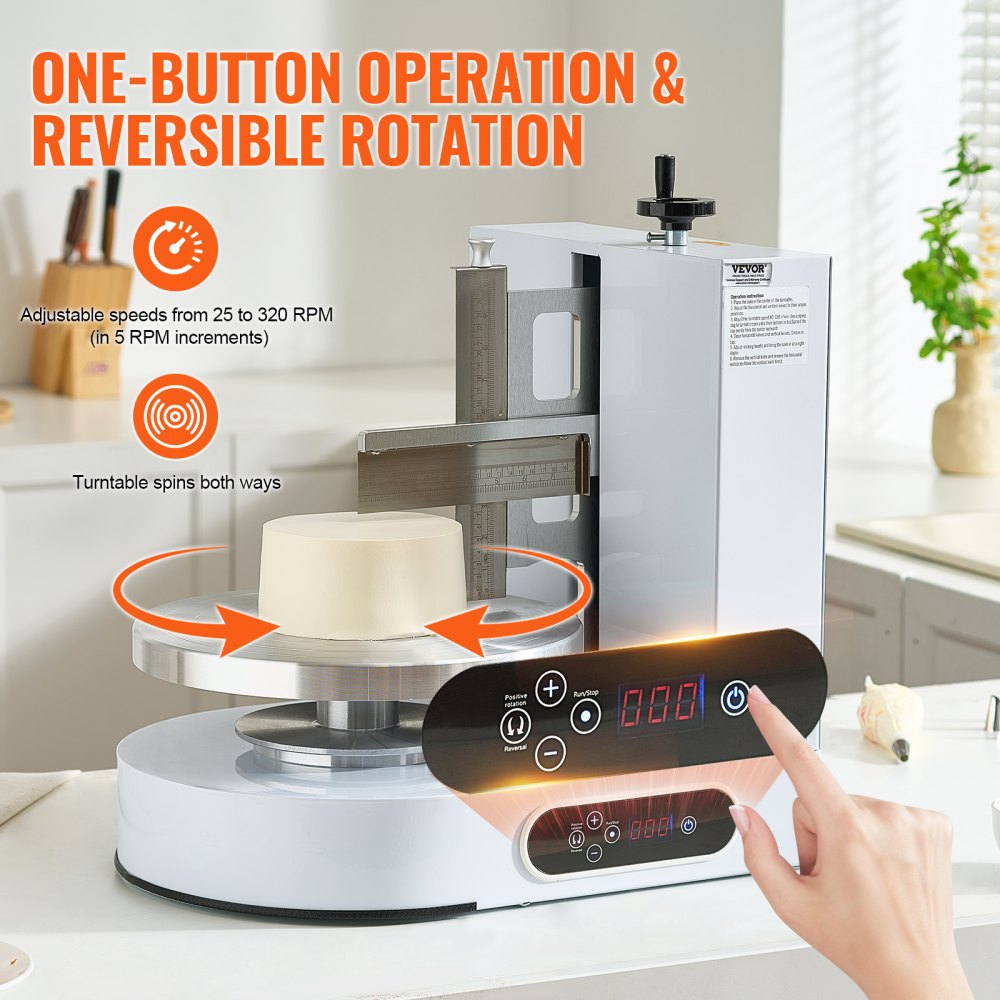 VEVOR Cake Decorating Machine, Cake Cream Spreading Coating Smearing Machine, Low Noise Cake Frosting Machine, Turntable with Adjustable Scraper, for 4" to 12" Cake, 25-320RPM Rotating Speed, White