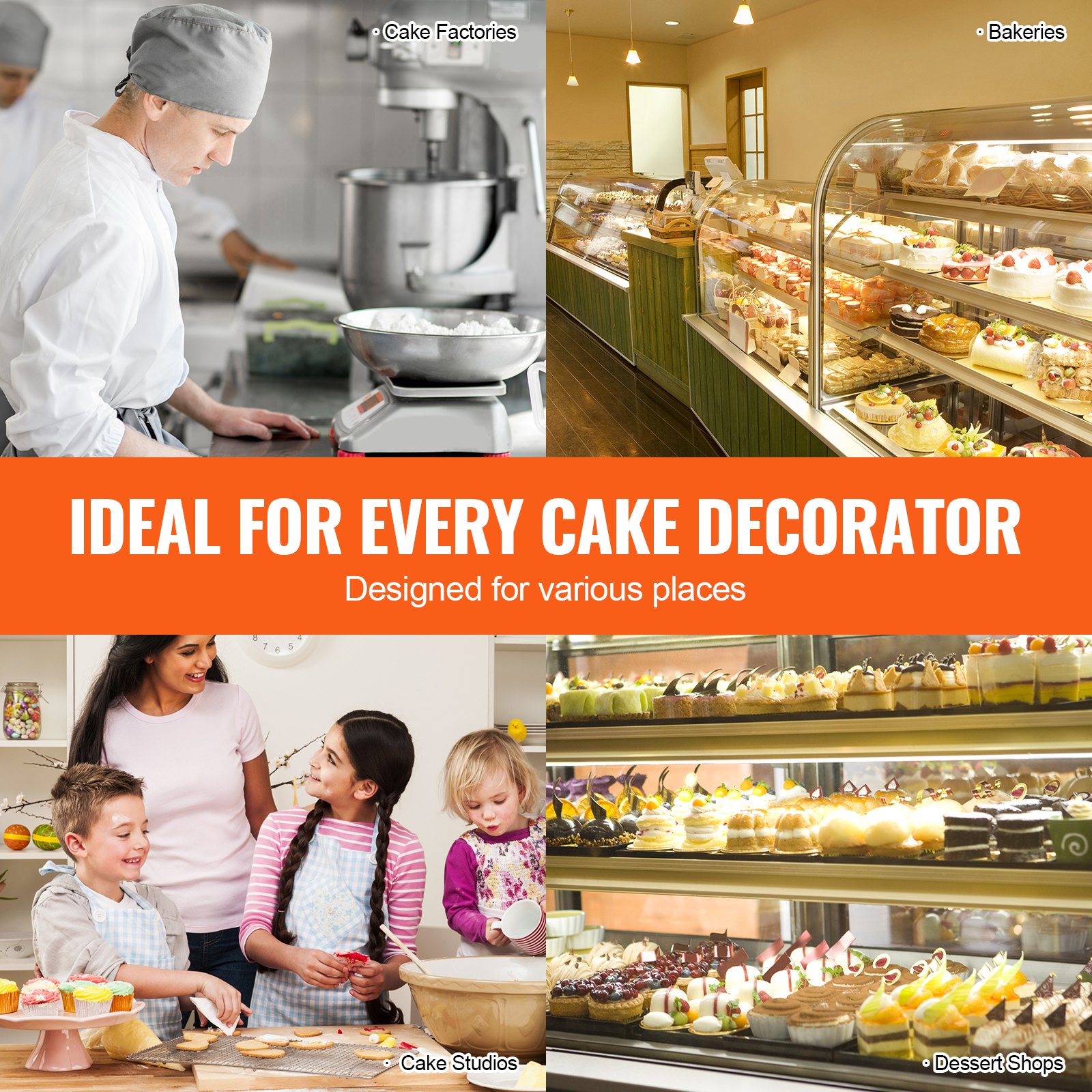 VEVOR kage dekorationsmaskine kage frosting spredning til 4" til 12" kage hvid
