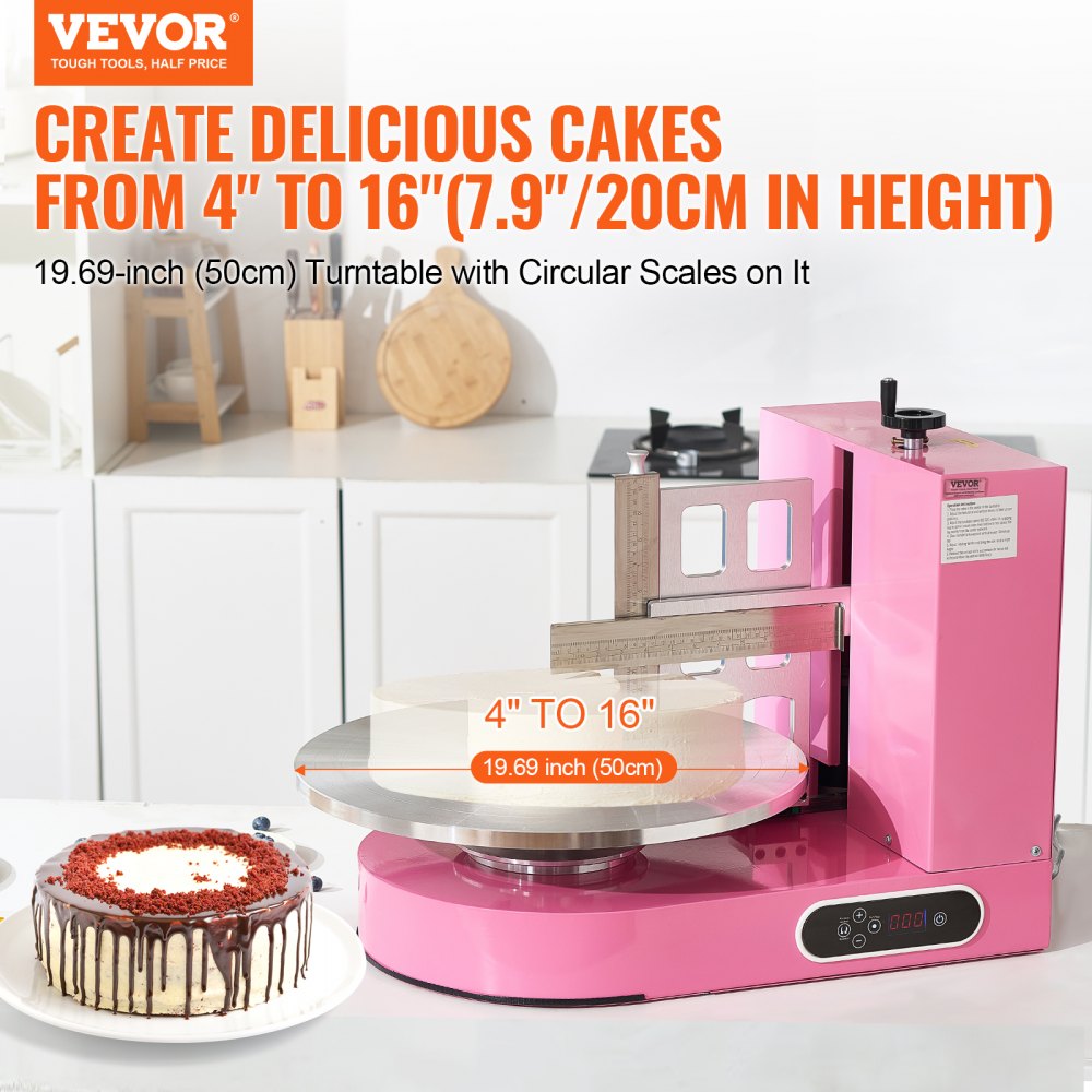 VEVOR Cake Decorating Machine, Cake Cream Spreading Coating Smearing Machine, Low Noise Cake Frosting Machine, Turntable with Adjustable Scraper, for 4" to 16" Cake, 25-320RPM Rotating Speed, Pink