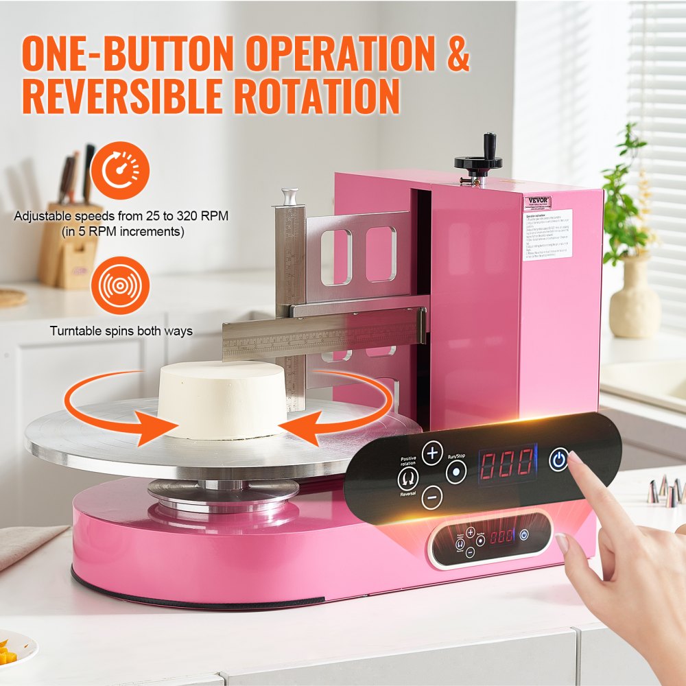 VEVOR Cake Decorating Machine, Cake Cream Spreading Coating Smearing Machine, Low Noise Cake Frosting Machine, Turntable with Adjustable Scraper, for 4" to 16" Cake, 25-320RPM Rotating Speed, Pink