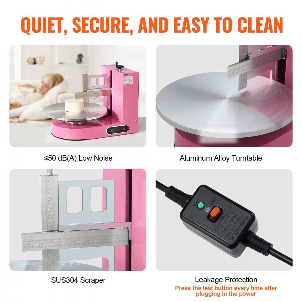 VEVOR Cake Decorating Machine, Cake Cream Spreading Coating Smearing Machine, Low Noise Cake Frosting Machine, Turntable with Adjustable Scraper, for 4" to 16" Cake, 25-320RPM Rotating Speed, Pink