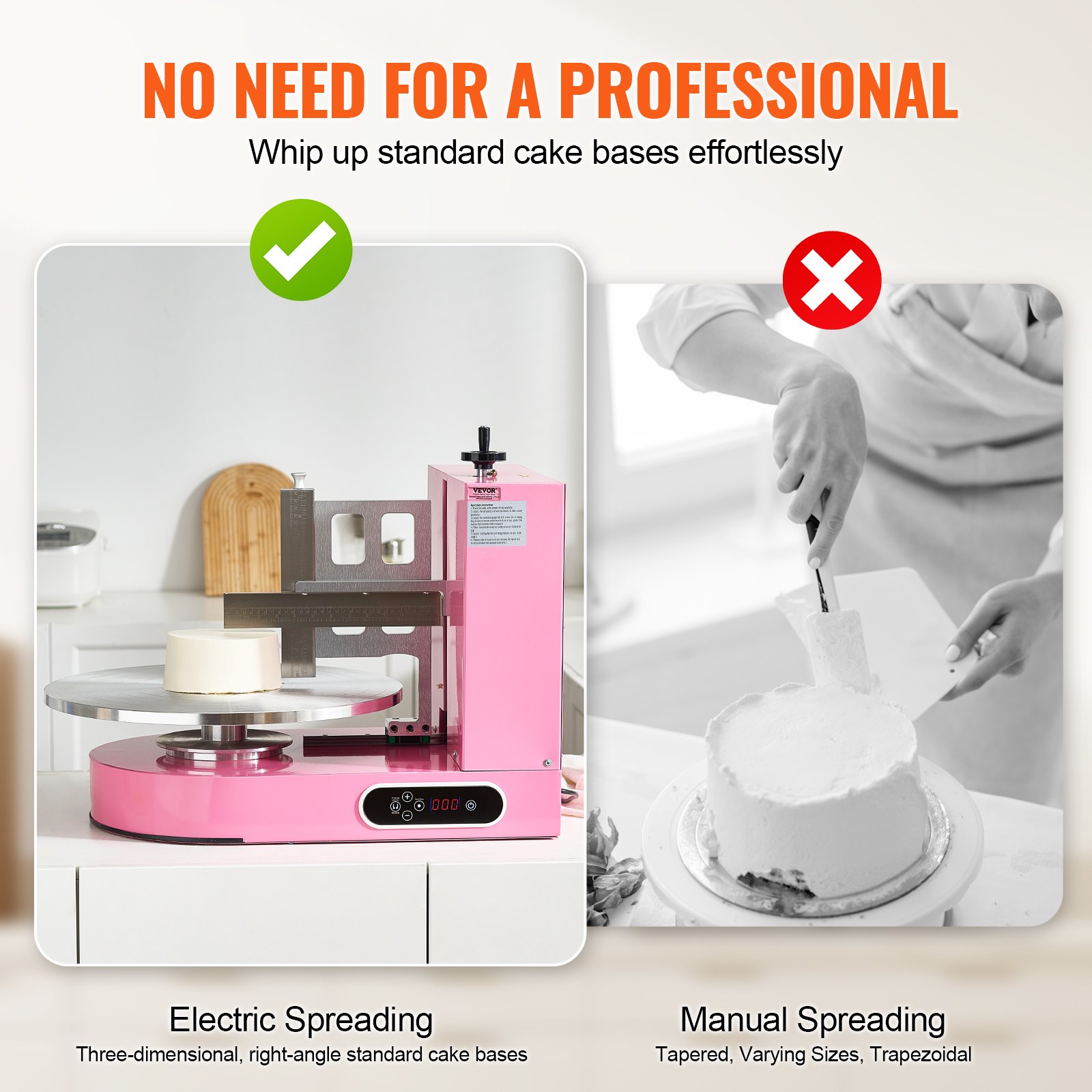 VEVOR Cake Decorating Machine, Cake Cream Spreading Coating Smearing Machine, Low Noise Cake Frosting Machine, Turntable with Adjustable Scraper, for 4" to 16" Cake, 25-320RPM Rotating Speed, Pink