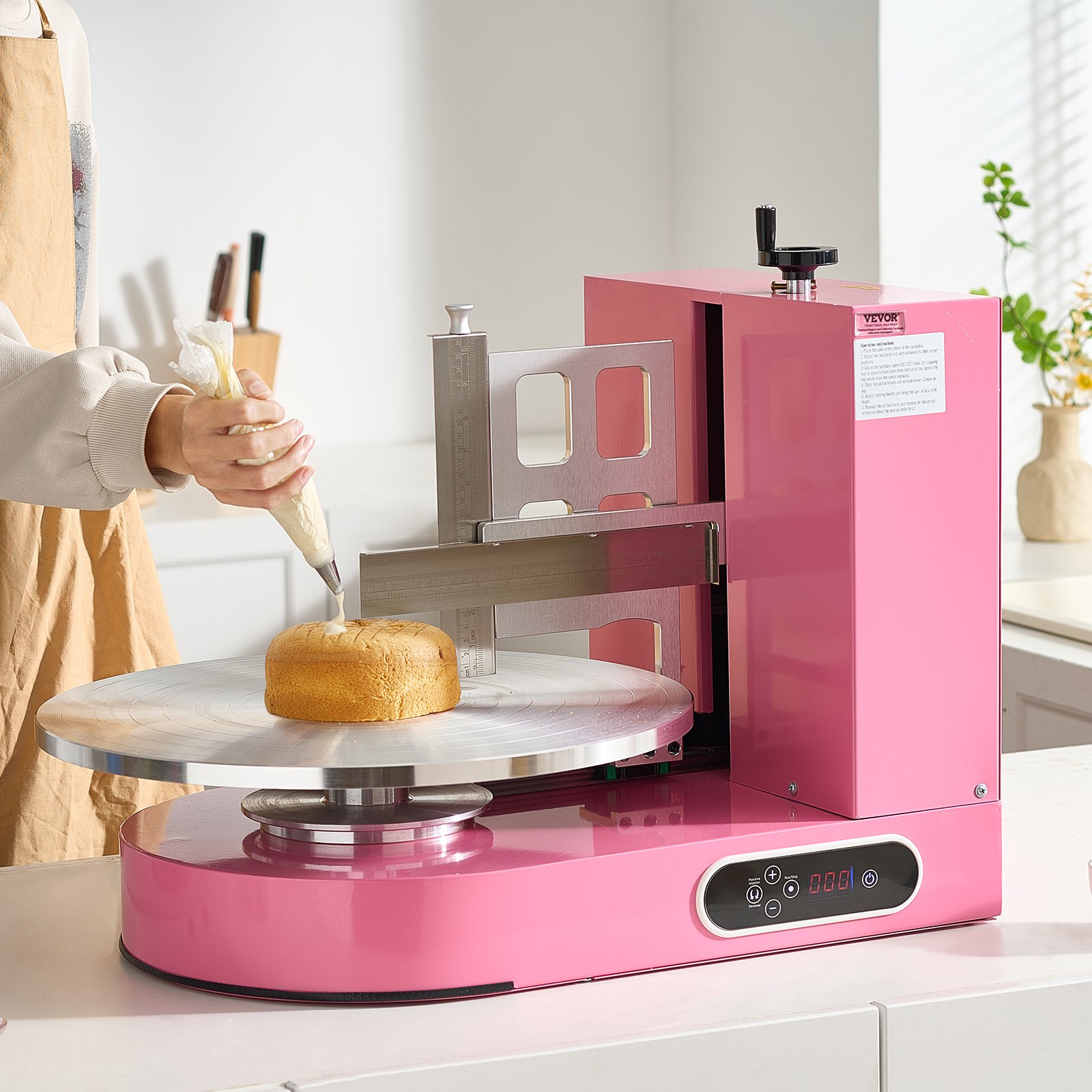 VEVOR Cake Decorating Machine, Cake Cream Spreading Coating Smearing Machine, Low Noise Cake Frosting Machine, Turntable with Adjustable Scraper, for 4" to 16" Cake, 25-320RPM Rotating Speed, Pink