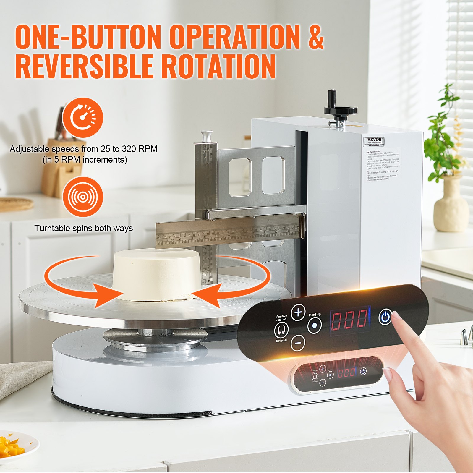 VEVOR Cake Decorating Machine, Cake Cream Spreading Coating Smearing Machine, Low Noise Cake Frosting Machine, Turntable with Adjustable Scraper, for 4" to 16" Cake, 25-320RPM Rotating Speed, White