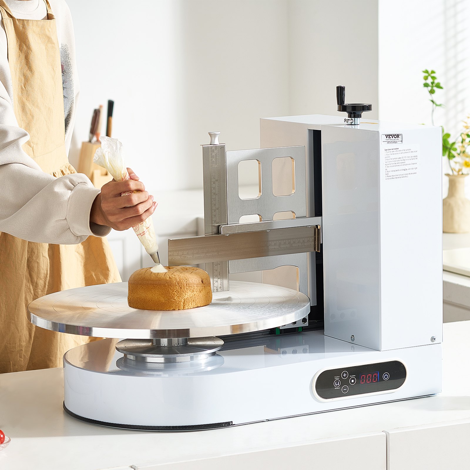 VEVOR Cake Decorating Machine, Cake Cream Spreading Coating Smearing Machine, Low Noise Cake Frosting Machine, Turntable with Adjustable Scraper, for 4" to 16" Cake, 25-320RPM Rotating Speed, White