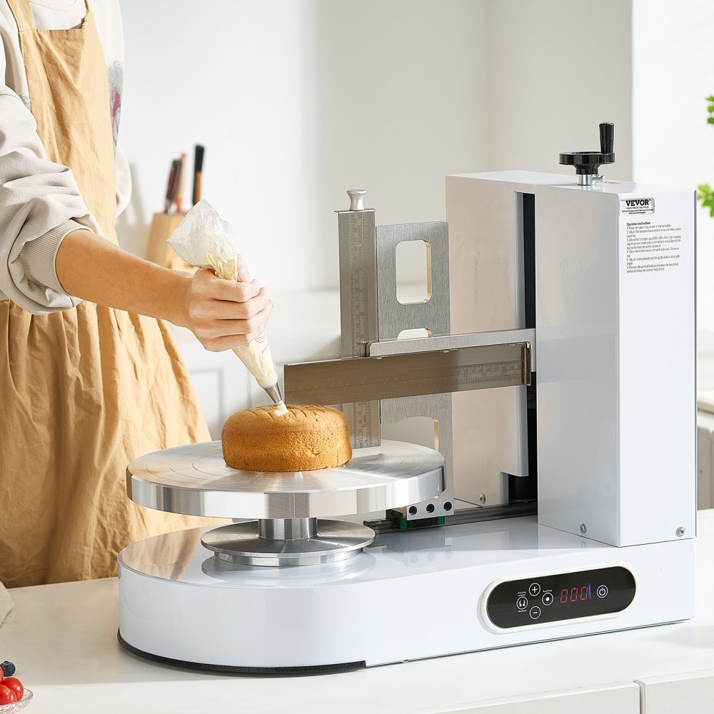 VEVOR Cake Decorating Machine, Cake Cream Spreading Coating Smearing Machine, Low Noise Cake Frosting Machine, Turntable with Adjustable Scraper, for 6" to 14" Cake, 25-320RPM Rotating Speed, White