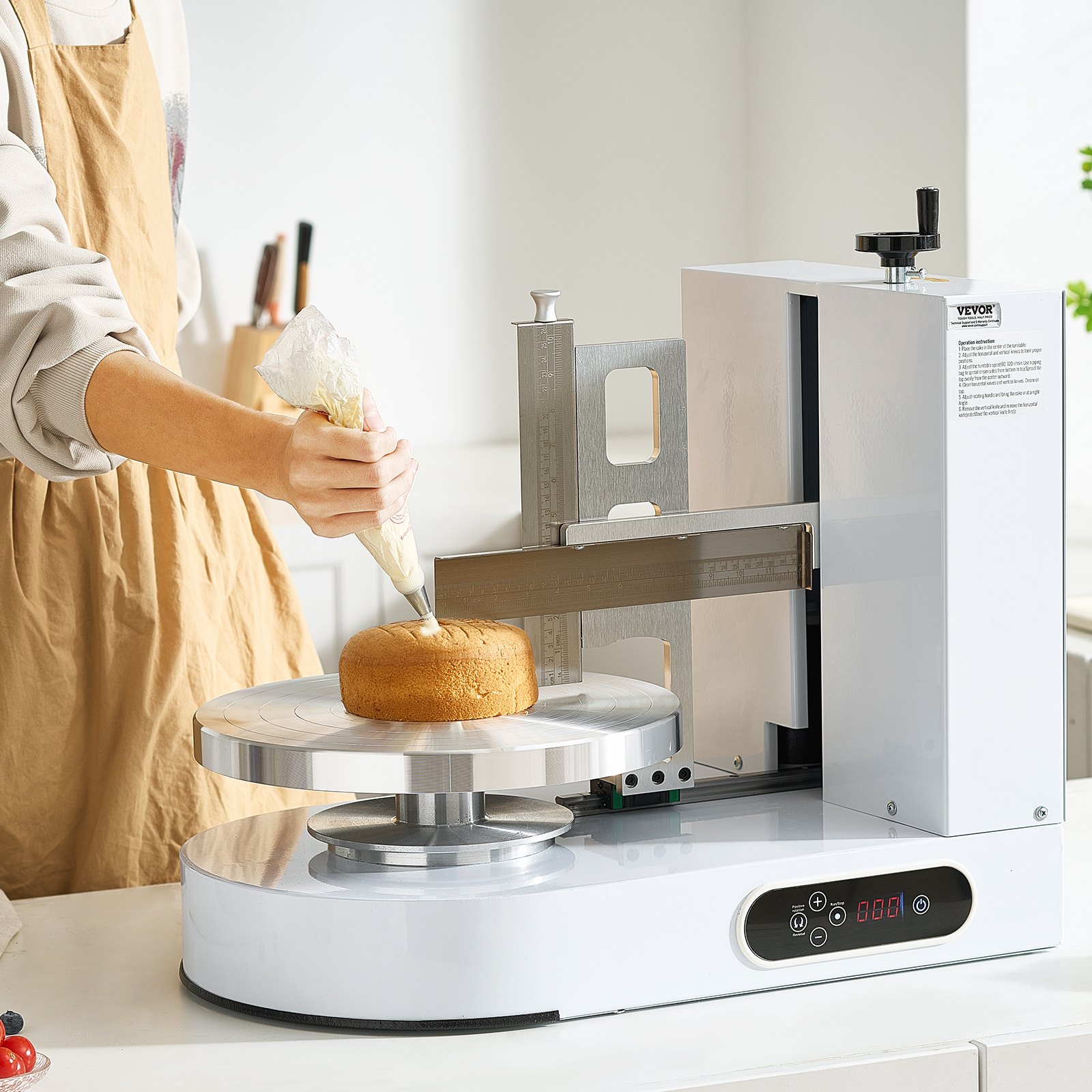 VEVOR Cake Decorating Machine, Cake Cream Spreading Coating Smearing Machine, Low Noise Cake Frosting Machine, Turntable with Adjustable Scraper, for 6" to 14" Cake, 25-320RPM Rotating Speed, White