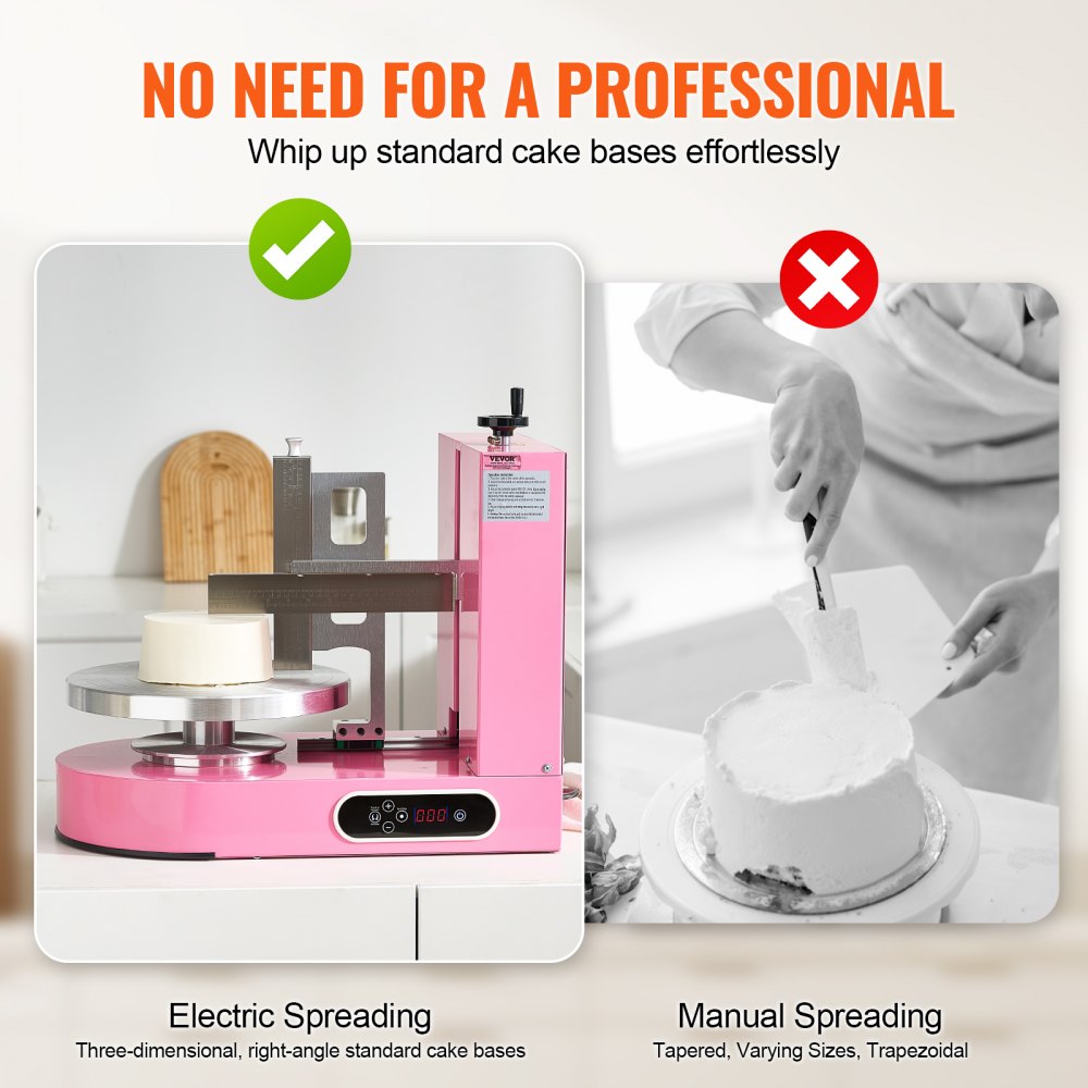 VEVOR Cake Decorating Machine, Cake Cream Spreading Coating Smearing Machine, Low Noise Cake Frosting Machine, Turntable with Adjustable Scraper, for 6" to 14" Cake, 25-320RPM Rotating Speed, Pink