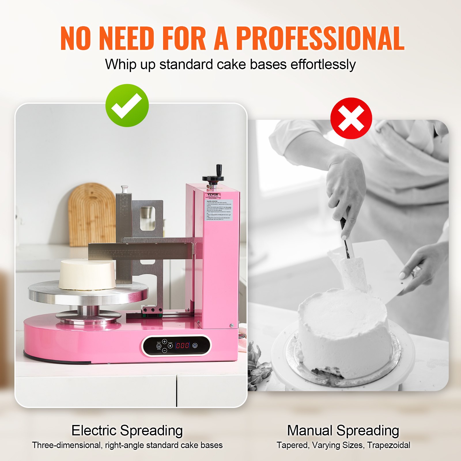 VEVOR Cake Decorating Machine, Cake Cream Spreading Coating Smearing Machine, Low Noise Cake Frosting Machine, Turntable with Adjustable Scraper, for 6" to 14" Cake, 25-320RPM Rotating Speed, Pink