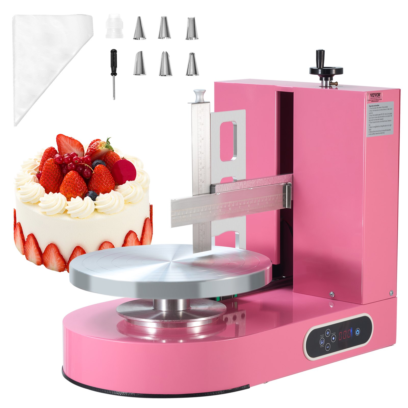 VEVOR Cake Decorating Machine, Cake Cream Spreading Coating Smearing Machine, Low Noise Cake Frosting Machine, Turntable with Adjustable Scraper, for 6" to 14" Cake, 25-320RPM Rotating Speed, Pink