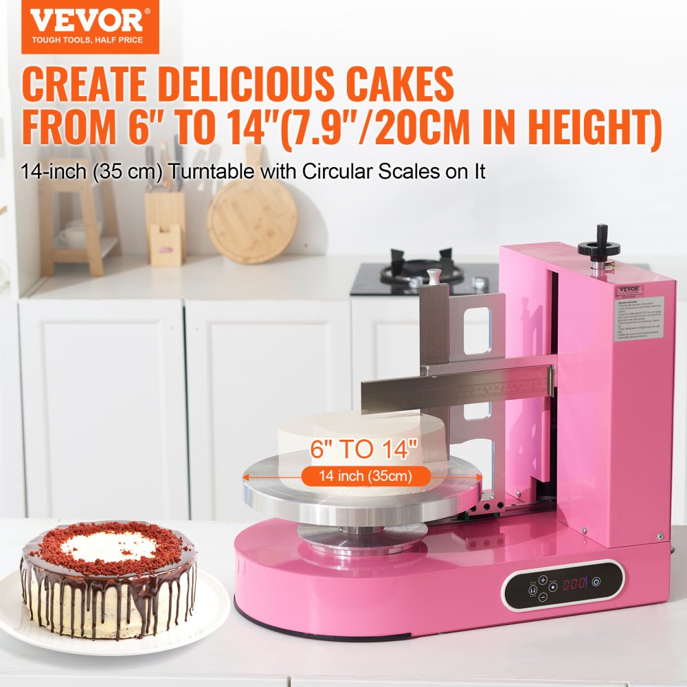 VEVOR Cake Decorating Machine, Cake Cream Spreading Coating Smearing Machine, Low Noise Cake Frosting Machine, Turntable with Adjustable Scraper, for 6" to 14" Cake, 25-320RPM Rotating Speed, Pink