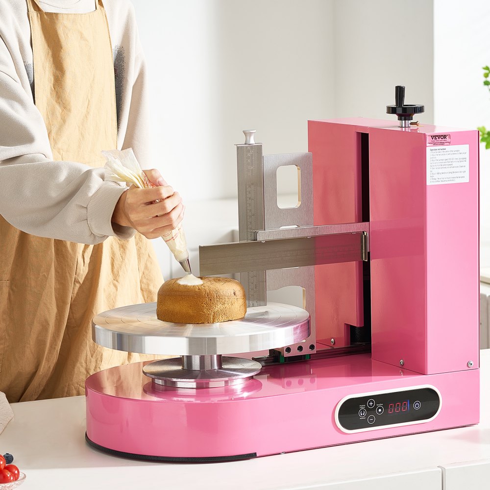VEVOR Cake Decorating Machine, Cake Cream Spreading Coating Smearing Machine, Low Noise Cake Frosting Machine, Turntable with Adjustable Scraper, for 6" to 14" Cake, 25-320RPM Rotating Speed, Pink