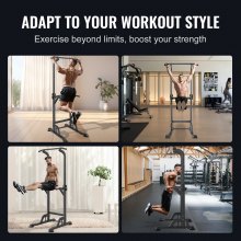 VEVOR Power Tower Dip Station, 10-nivås höjdjusterbar Pull Up Bar-stativ, multifunktionell styrketräningsutrustning med 4 sugfotsskydd, Home Gym Fitness Dip Bar Station, 330 LBS