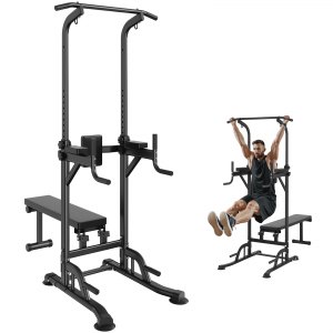 VEVOR Power Tower with Bench, 10-Level Height Adjustable Pull Up
