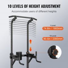 VEVOR Power Tower med bänk, 10-nivåer justerbar Pull Up Bar Stand Dip Station & löstagbar bänk, multifunktionshemgym Styrketräning Träningsutrustning med ryggstöd, armbågsskydd, 440 LBS