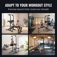 VEVOR Power Tower med bänk, 10-nivåer justerbar Pull Up Bar Stand Dip Station & löstagbar bänk, multifunktionshemgym Styrketräning Träningsutrustning med ryggstöd, armbågsskydd, 440 LBS