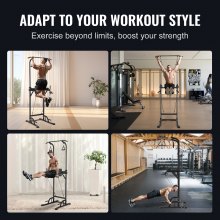 VEVOR Power Tower Dip Station, 10-Level Height Adjustable Pull Up Bar Stand, Multi-Function Home Gym Strength Training Fitness Workout Equipment with 7-Level Adjustable Backrest, PU Elbow Pads, 440LBS