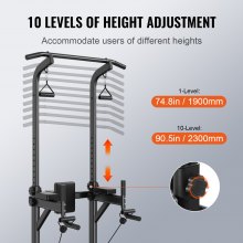 VEVOR Power Tower Dip Station, 10-Level Height Adjustable Pull Up Bar Stand, Multi-Function Home Gym Strength Training Fitness Workout Equipment with 7-Level Adjustable Backrest, PU Elbow Pads, 440LBS