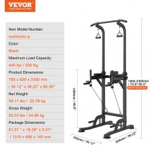 VEVOR Power Tower Dip Station, 10-Level Height Adjustable Pull Up Bar Stand, Multi-Function Home Gym Strength Training Fitness Workout Equipment with 7-Level Adjustable Backrest, PU Elbow Pads, 440LBS