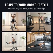 VEVOR Power Tower Dip Station, 10-Level Height Adjustable Pull Up Bar Stand, Multi-Function Home Gym Strength Training Fitness Workout Equipment with 7-Level Adjustable Backrest, PU Elbow Pads, 440LBS