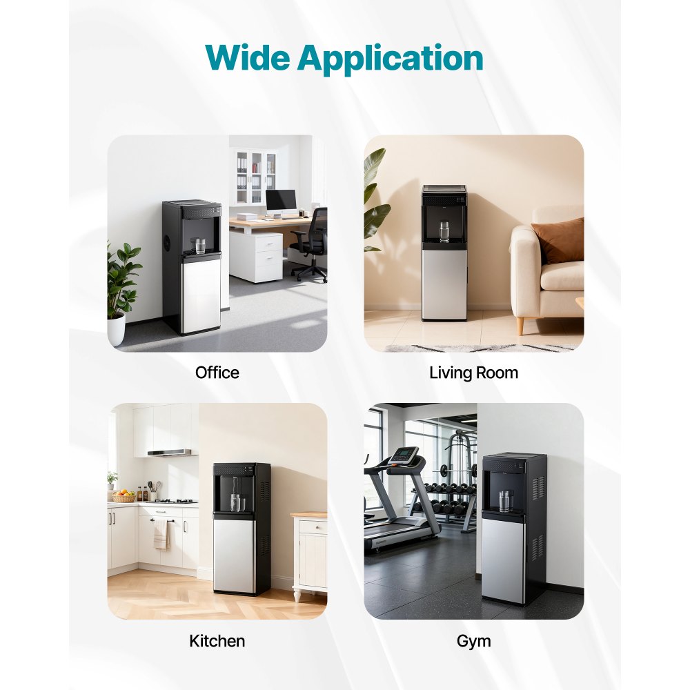 VEVOR Water Dispenser with Ice Maker, 3-in-1 Floor-Standing Water Dispenser, 33 LBS/24H, 9 Cubes/7 Min Fast Ice Making with 1.3 LBS Storage, Bullet Ice-Cubes & Cold-Water, for Home, Kitchen, Party