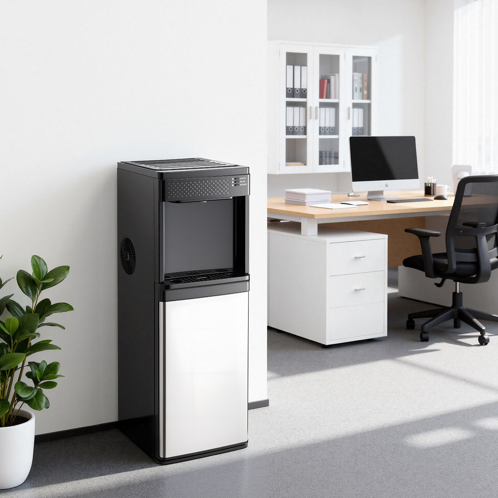 VEVOR Water Dispenser with Ice Maker, 3-in-1 Floor-Standing Water Dispenser, 33 LBS/24H, 9 Cubes/7 Min Fast Ice Making with 1.3 LBS Storage, Bullet Ice-Cubes & Cold-Water, for Home, Kitchen, Party