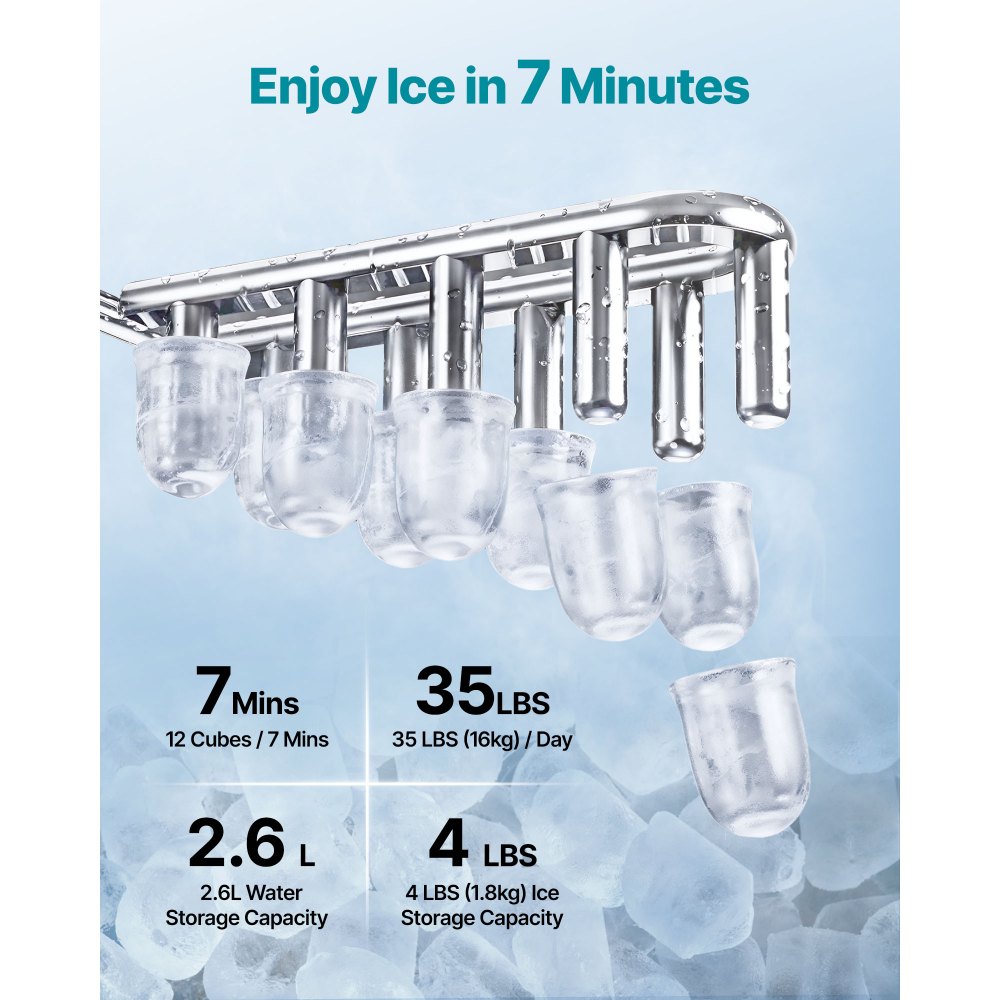 VEVOR Water Dispenser with Ice Maker, 3-in-1 Countertop Water Dispenser, 16 KG/24H, 12 Cubes/7 Min Fast Ice Making with 1.8 KG Storage, Bullet/Crushed Ices & Cold-Water, for Home, Kitchen, Party