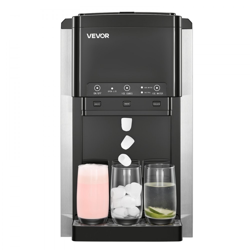 VEVOR Water Dispenser with Ice Maker, 3-in-1 Countertop Water Dispenser, 16 KG/24H, 12 Cubes/7 Min Fast Ice Making with 1.8 KG Storage, Bullet/Crushed Ices & Cold-Water, for Home, Kitchen, Party