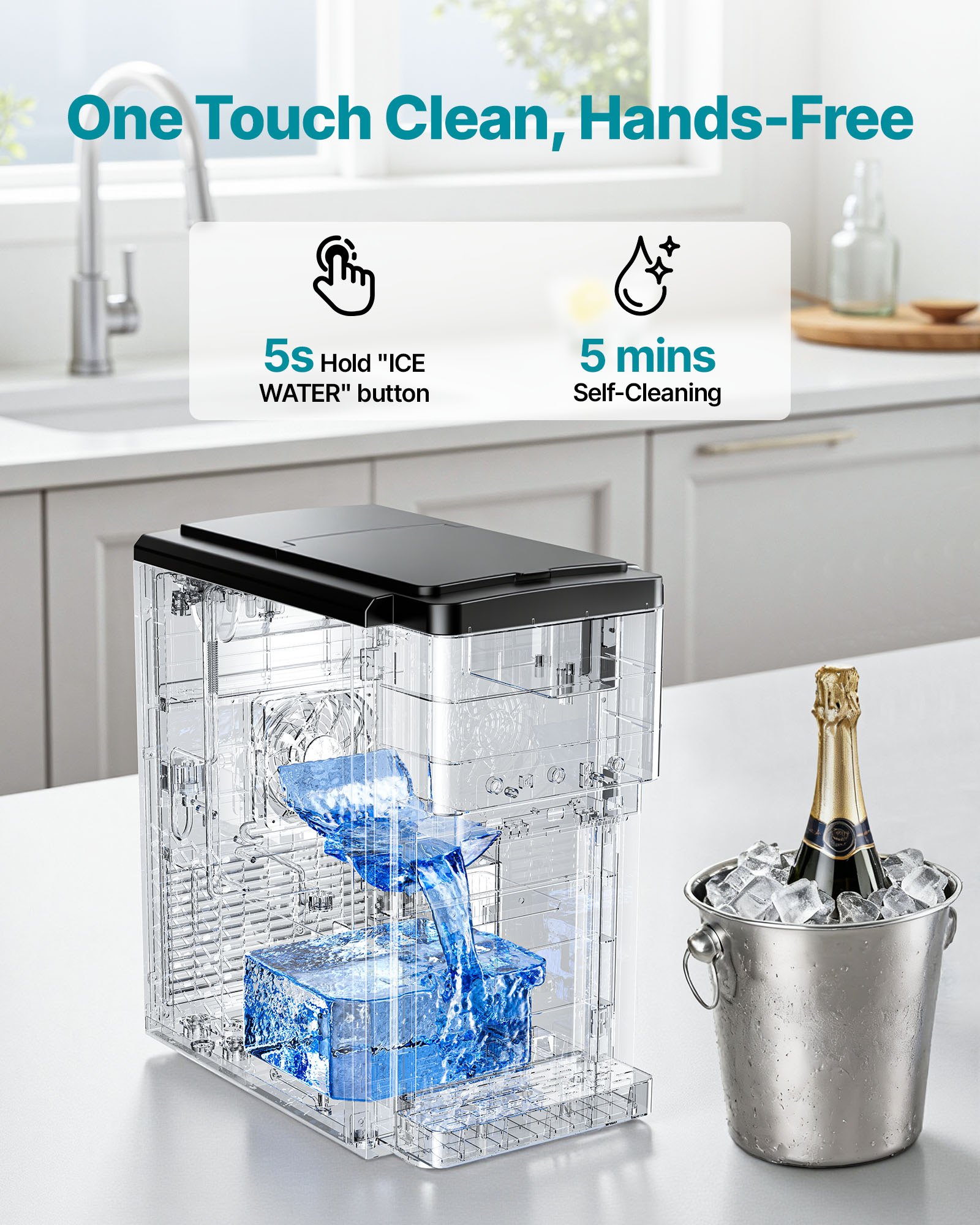 VEVOR Water Dispenser with Ice Maker, 3-in-1 Countertop Water Dispenser, 16 KG/24H, 12 Cubes/7 Min Fast Ice Making with 1.8 KG Storage, Bullet/Crushed Ices & Cold-Water, for Home, Kitchen, Party