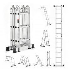 VEVOR Multi-Purpose Folding Ladder, 7-in-1 Tall Step Ladder, A Frame 3 Step Adjustable Telescoping Ladder, 12ft Reach Height Heavy Duty Extension Ladder, 330 lbs Capacity for Household Outdoor Work