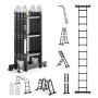 VEVOR Multi-Purpose Folding Ladder 7-in-1 3 Step 12ft with Scaffolding Plank